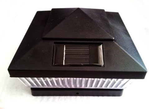2-Pack Solar Black Finish Post Deck Fence Cap Lights for 6" X 6" Vinyl/PVC or Wood Posts with White LEDs and Vertical-Lined Clear Lens
