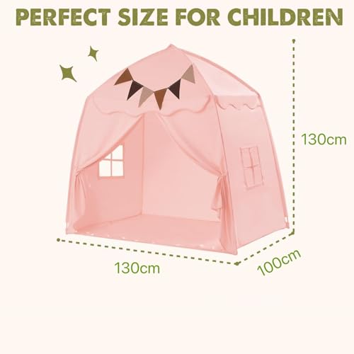 Last Page® Extra Large Toddler Bed Tent & Kids Play Tent Bed Tent with Flags & Star Lights, Portable & Foldable Teepee, Indoor Outdoor Dome Tent Playhouse,Pink