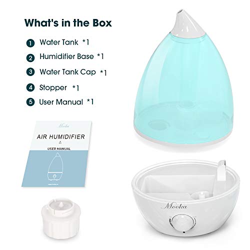 MOOKA Humidifier 2L Portable Cool Mist Humidifiers for Baby Home Bedroom Office, Adjustable Mist Output Air Humidifier, Waterless Auto-Off, Whisper-Quiet, Up to 21 Hours, BPA Free, Blue
