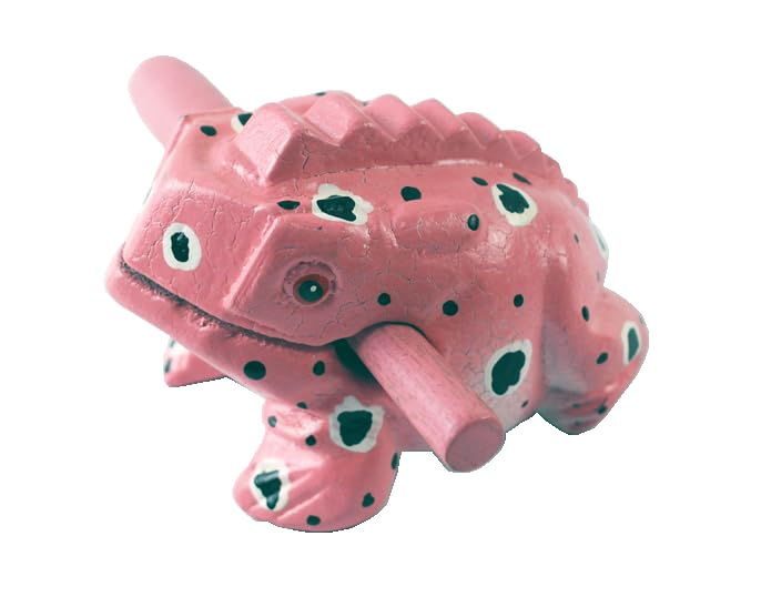 Frog guiro 4 inches wood block musical instrument Percussion Musical Instrument Perfect size Natural Wood Güiro Frog (Pink)