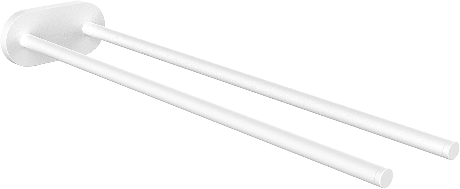 emco Round Towel Rail for Gluing, No Drilling, Two-Arm Towel Rail for Wall Mounting, Bath Towel Holder, for Two Towels, Matt White