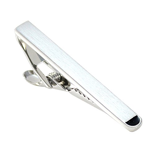MENDEPOT Classic Matte Silver Tone With Black Semi-circle Head Tie Clip With Box