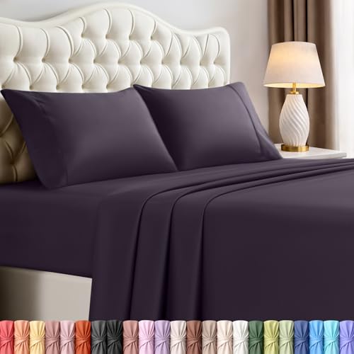 Utopia Bedding Queen Bed Sheets Set - 4 Piece Bedding - Brushed Microfiber - Shrinkage and Fade Resistant - Easy Care (Queen, Purple)