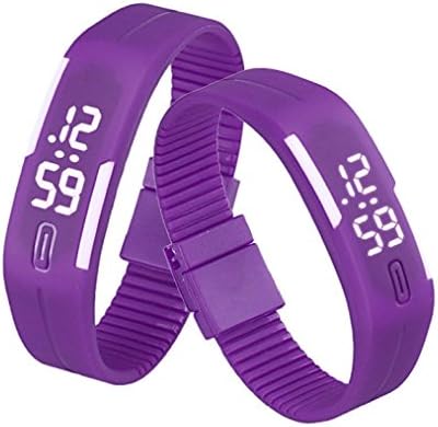 HP95 Unisex Rubber LED Watch Date Sports Bracelet Digital Wrist Watch (Purple)
