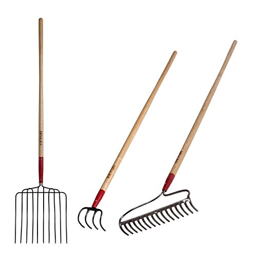 KYLIN Garden Tools Set - Include 10 Tine Bedding Fork/14 Tine Forged Bow Rake/Potato Hook-Saleï¼