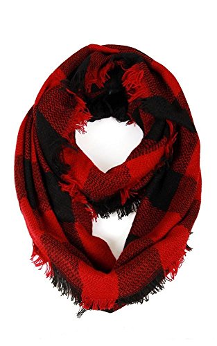 CCFW Buffalo Plaid Woven Tartan Checker Block Infinity Scarf (8628 Red)