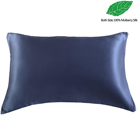 YSTHER Both Sides 22 Momme 100% Pure Mulberry Silk Pillowcase, Great for Hair &amp; Skin, with Hidden Zipper, Ocean Blue, Queen Size, Gift Box