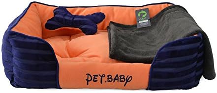 Mango Spot Gift Set (1 Pet Bed; 1 Pet Blanket; 1 Bone Pillow Toy) Lounge Pet Dog Bed with Removable Pillow, 24.4Lx20Wx6.3H Inch, Blue