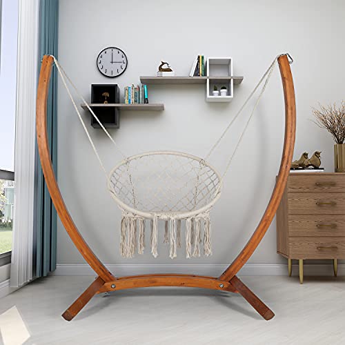 LAZZO Wood Hammock Chair Stand, Indoor Outdoor Pine Hammock Arc Chair