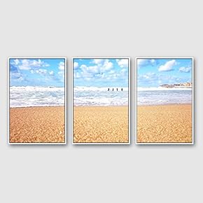 Framed Canvas Wall Art for Living Room, Bedroom Ocean Sea Beach Canvas Prints for Modern Home Decoration Ready to Hang - 16"x24"x3 Panels