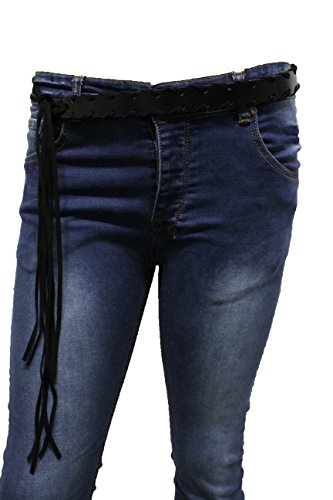 TFJ Women Bohemian Faux Leather Tie Belt Hip Waist Fringes M L XL Black