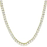 Solitaire Tennis Link Necklace 14k Gold Tone Lab Diamonds Iced Out 18 Inch 4mm New