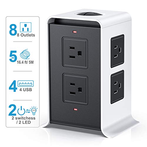 Surge Protector Power Strip 16.4FT/5M 8 Outlet 4 USB Ports power strip with long cord Outlet Surge Protector Tower Power Strip with USB Plug Lead Extension Cord