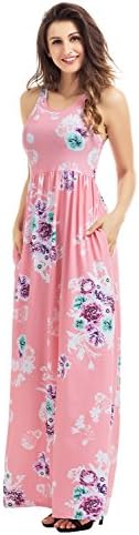 Stormmall Womens Sleeveless Floral Print Side Pockets Maxi Casual Dress