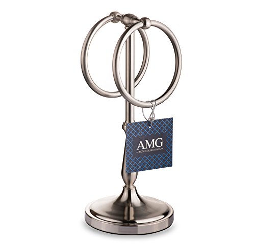 AMG and Enchante Accessories Free Standing Modern Fingertip Hand Towel Ring Holder Tree Rack, TT100004 SNI, Satin Nickel - Thumbnail 3