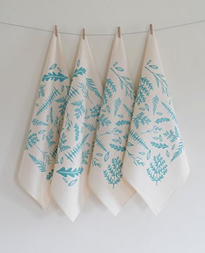 Set of 4 Organic Cotton Woodland Fern Napkins in Mint Green