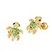 14k Gold Plated Brass Turtle Cubic Zirconia Screwback Baby Girls Earrings with Sterling Silver Post