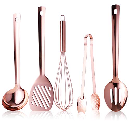 Juvale 5Pack Rose Gold Cooking Utensil Set Copper Plated Ladle