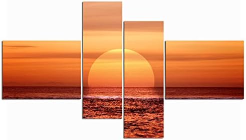 Beautiful Big Sunset On The Centre Sea Looks So Nice For Sparyed Modern Art Canvas Wall Art Paiting Framed Decoration (40x30cm2&amp;20x60cm2(Framed), Orange 2)
