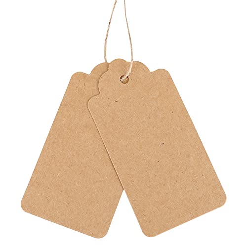 SallyFashion Kraft Paper Tags, 100 PCS Brown Kraft Paper Gift Tags Craft Hang Tags with Free 100 Root Natural Jute Twine for Gifts Arts and Crafts Wedding Holiday