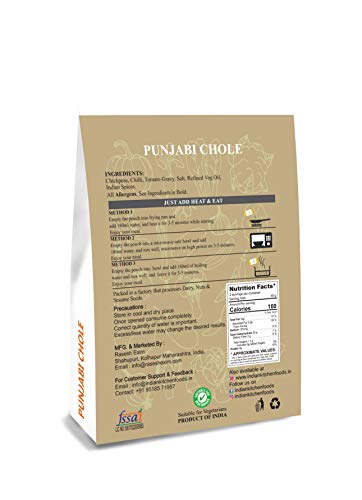 Chick Pea Curry (Punjabi Chole) - Pack of 4 Freeze Dried Gourmet Indian Entree Ready-to-Eat Vegan Meal for Indian Kitchen Foods - Each Rehydrated Wt. 9 oz