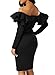 Sidefeel Women Long Sleeve Ruffle Off The Shoulder Bodycon Party Midi Dress X-Large Black