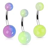 Surgical Steel Navel Belly Button Ring with 2-Tone Glow in the Dark Ball - 14GA 7/16