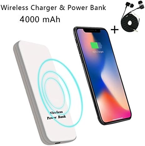 Qi Wireless Charger Portable Power Bank Fast Wireless Charging 4000mAh USB 2.1A Adapter Travel 2 in 1 for iPhone 8/8 Plus, iPhone X, Samsung Galaxy S8 S7 Edg and More (White)