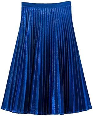 WEHOPS Women's Stylish Organ Plait Midi Skirt with Metal Luster M(US4-6) Royal Blue