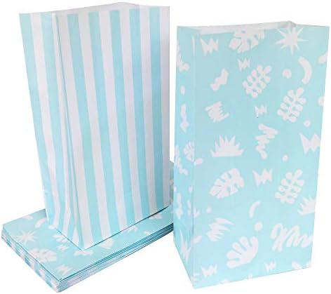 LUCKY Party Paper Goody Treat Bags for Kids - 24 Pack Party Favor Snacks Bags Goodies Paper Candy Cookies Bags for Birthday Party, Classroom Party 10.1 x 5.2 x 3.25 inches - Light Blue Party