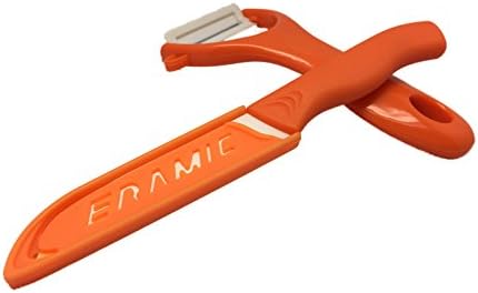 Veggie and Fruit Ceramic Knife Set with Protective Cover &amp; Peeler (3 pieces) Ultra Sharp lightweight never rust and metal taste free by LAR (Orange)