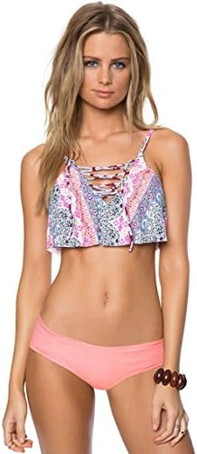 ZINPRETTY Womens Bikini Set Print Tops Two Piece Swimsuit Ruffle Padded Criss Cross Strap Bathing Suit