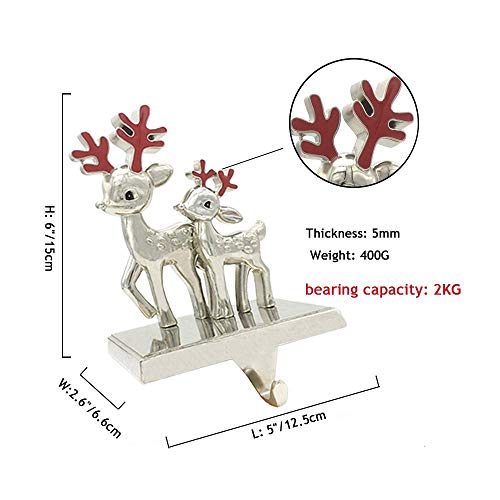Fowecelt 3D Reindeer Christmas Stocking Hanger Silver Metal Mantle Stocking Holders for Christmas Decorations