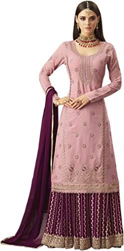 Dresser Women's Faux Georgette Sharara Salwar Suit (Pink, Free Size)