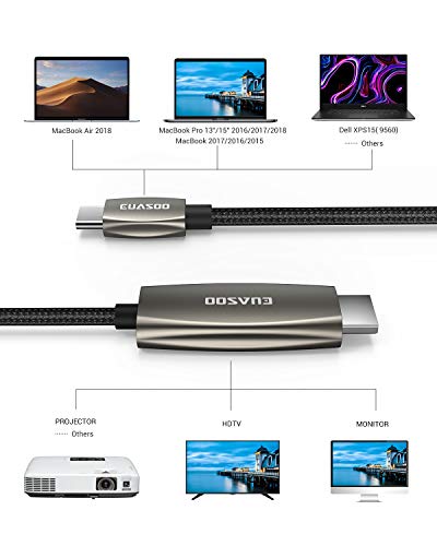 USB C to HDMI Cable(4K@60Hz), EUASOO USB Type-C to HDMI Adapter [Thunderbolt 3 Compatible] for MacBook Pro 2019/2018/2017, MacBook Air/iPad Pro 2019/2018, Surface Book 2, Samsung S10, and More (6ft) - Thumbnail 5