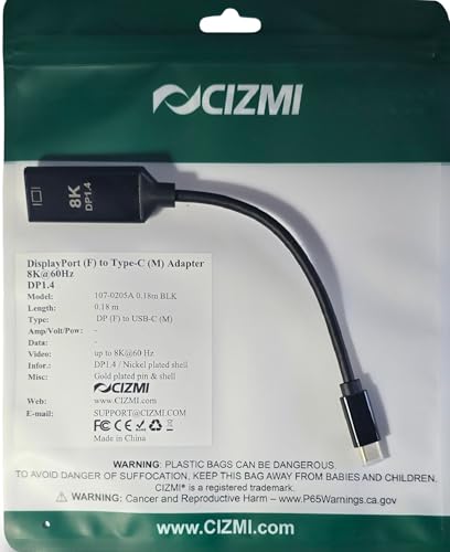 ✦ CIZMI 8K USB-C Male to DisplayPort Female Adapter | 8K@60Hz | USB-C To DP 1.4 | 32.4Gbps | Audio + Video | For Mobile, PC, Monitors, Projectors And More| 0.18m