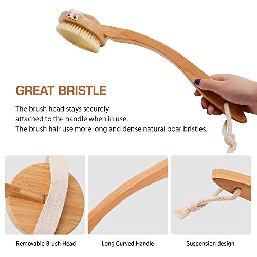 Zhuoyue Body Back Bath Brush - for Shower with Long Handle, Back Washer Scrubber Dry Brush for Lymphatic, Exfoliator, Anticellulite