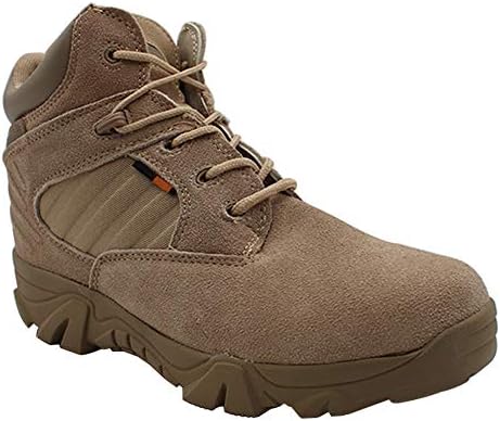 Huatime Men Combat Boots Laces - Work Utility Footwear Military Tactical Boots Outdoor Safety Ankle Army Leather Shoes Security Police Boot
