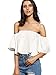 SheIn Women's Boho Ruffle Off Shoulder Bell Sleeve Crop Top Blouse Medium White