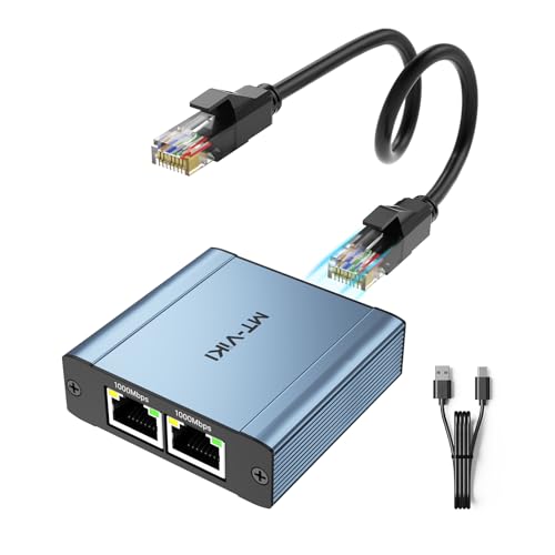 MT-VIKI Ethernet Splitter 1 to 2 High Speed 1000Mbps, Gigabit Dual RJ45 Splitter Adapter for Cat5/5e/6/7/8 Cable [NOT Included ETHERNET Cable]