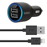 Belkin Apple Certified 2-Port Car Charger with 4-Foot Lightning to USB Cable (2.1 Amp / 10 Watt per Port)