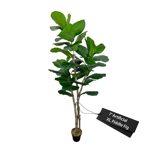 Photo 1 of Handmade 7' Artificial Large Leaf Fig Tree - Artificial Tree Home and Office Decor - Real Touch - Living Room or Office - Ficus Lyrata - Artificial Plant for Home Decor - Green - Cypress & Alabaster