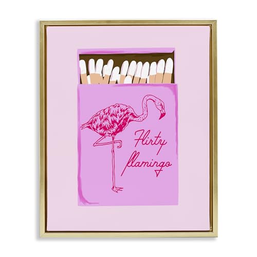 Stupell Industries Flirty Flamingo Pink Matchbox Black Framed Floater Canvas Wa…