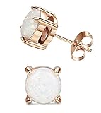 LOYALLOOK Stainless Steel Round Cut Created Opal Stud Earring for Women 7MM Rose Gold Tone Gold Tone