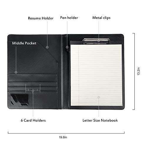 AHGXG Padfolio/Resume Portfolio Folder - Interview/Letter Document Organizer & Business Card Holder - with Letter-Sized Writing Pad Professional Gift for Business, Interview, Resume - Black