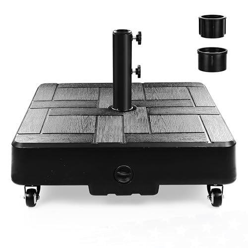 FRUITEAM Umbrella Base with Wheels, 100 LBS Heavy Duty Patio Umbrella Stand, Fillable Weighted Umbrella Base Holder for Patio, Deck, Poolside, Rust-Resistant and Windproof Design - Black