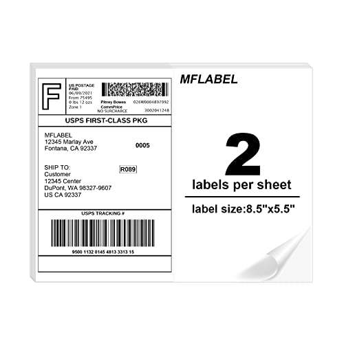 MFLABEL Half Sheet Labels Laser/Ink Jet USPS UPS FedEx Shipping Labels