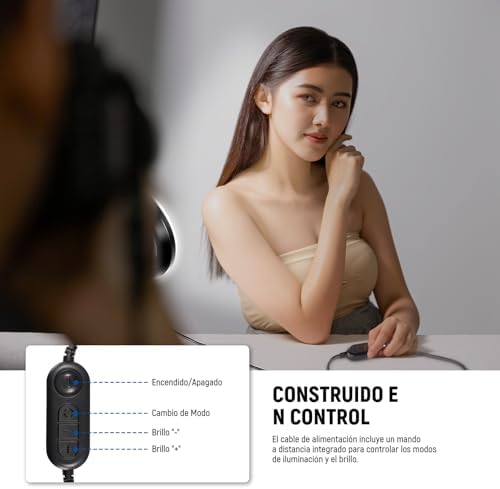 BÁSICO 5" Aro Luz con Mini Trípode Luz Videoconferencias Escritorio, Clip on Streaming Kit para Monitor Webcam Computadora Portátil Maquillaje Selfies Grabación Video, Paño de Limpieza, BR60