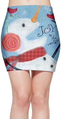FASHIONGI Womens Cute Joyful Snowman Elastic Waist Stretch Bodycon Mini Skirt