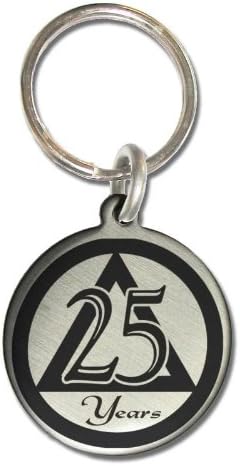 25 Year AA Alcoholics Anonymous Sobriety Anniversary Medallion Keychain for Sober Birthday with Serenity Prayer
